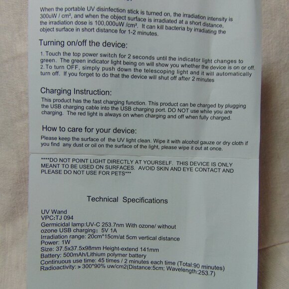 NEW UV-C Sterilizing Lamp Wand, Rechargeable Battery, original box, never used - Picture 7 of 9